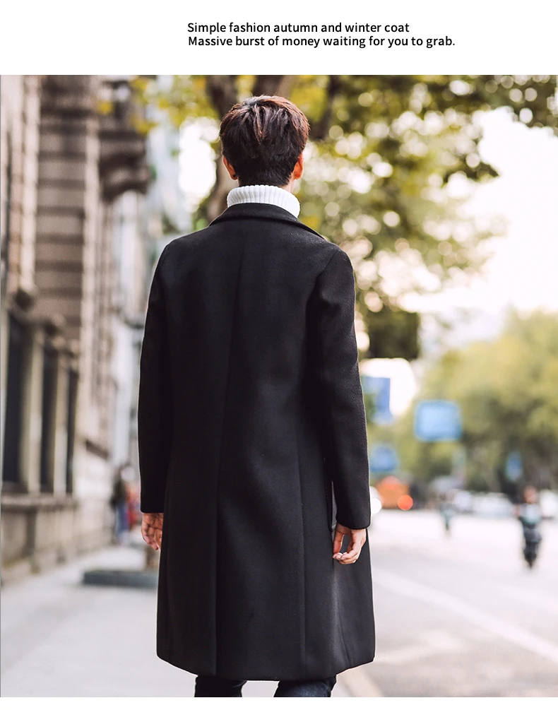 Новое поступление 2017 года Стиль мужчин шерстяное пальто Модные Повседневные Сельма Твердые однобортный мужской длинные Шерстяной Тренч
