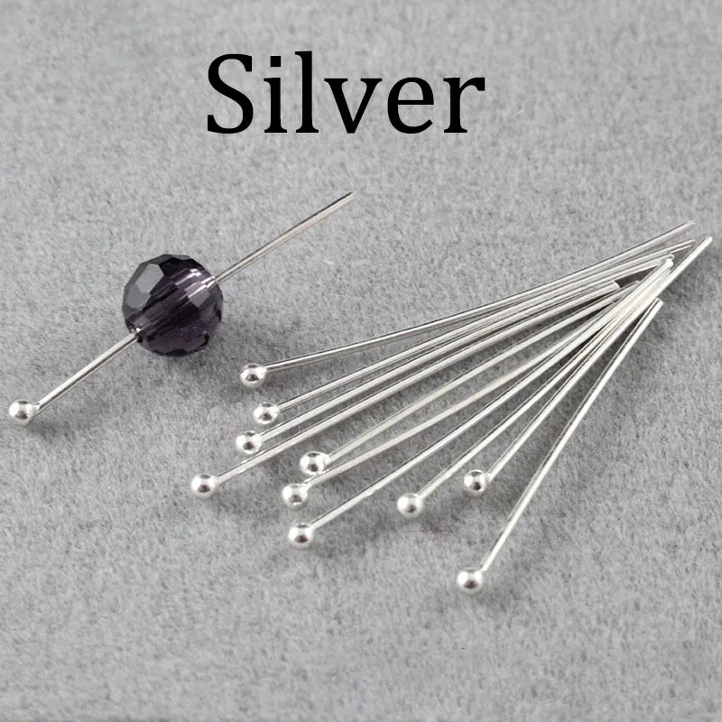 200pcs/lot Length 16 20 25 30 40 50 mm Gold Sivler Metal Ball Head Pins For Diy Jewelry Making Head pins Findings Dia 0.5mm Jewelry Findings