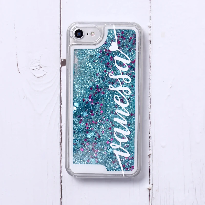 

TOMOCOMO Personalized Custom For iPhone 6 6S XS Max 7 7Plus 8 8Plus X 5 Liquid Glitter Silver Sparkle Name Text Hard Phone Case