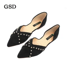 Новые острый носок женские туфли на плоской подошве повседневная замшевая одежда модные декорированные заклепками дизайн дамская обувь Footwea zapatos mujer