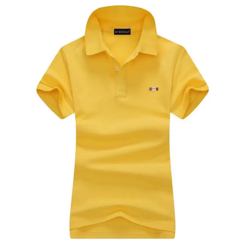 Yellow Высокое качество Лето Для женщин с коротким рукавом футболки-поло из хлопка с лацканами повседневные Для женщин s одноцветные футболки-поло рубашки для мальчиков модные женские топы - Цвет: Yellow