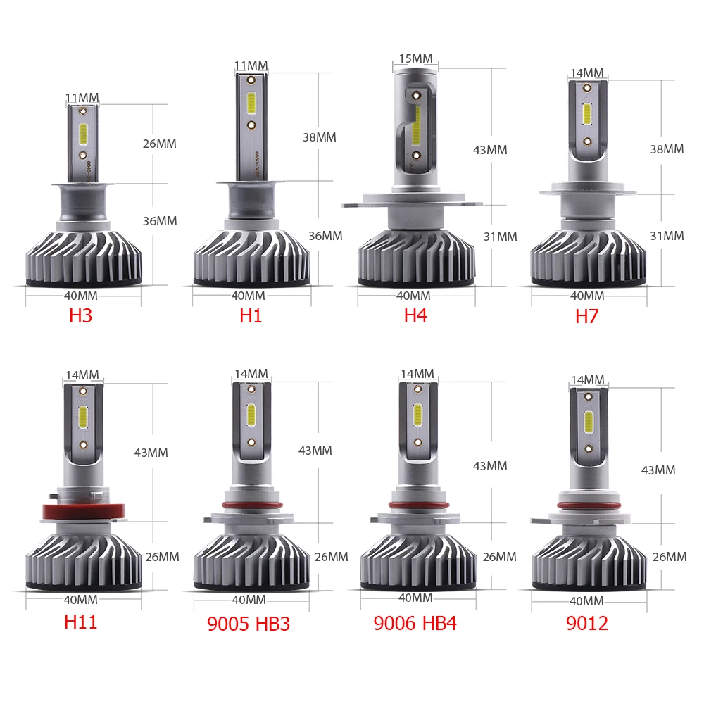Мини Размеры H7 светодиодный Canbus лампы 50 Вт 10000LM фар автомобиля H4 Hi/короче спереди и длиннее сзади) луч H1 светодиодный H3 H11 9005 9006 9012 6000 K 12 V H11 противотуманные фары