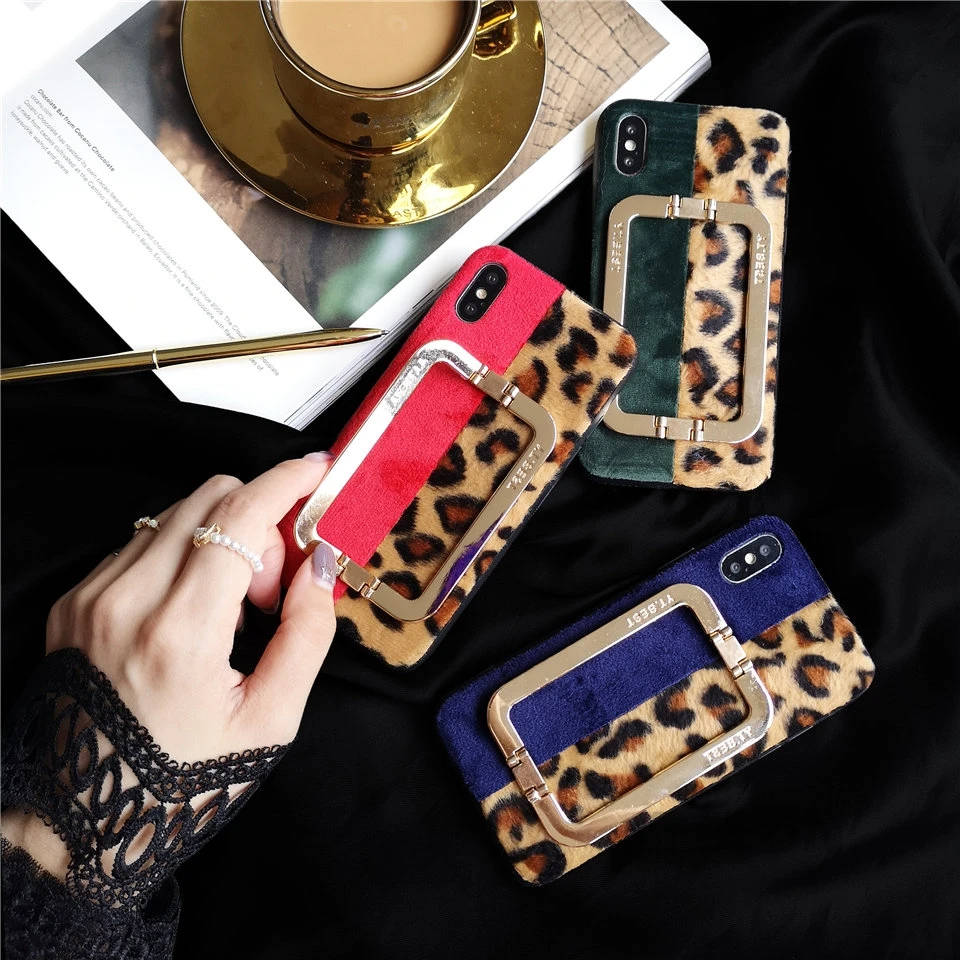 

INS Fashion Luxury Leopard two-tone suede Phone Case Cover For Iphone X 10 XR XS XS Max 8 8Plus 7 6s Plus Stander Holder case