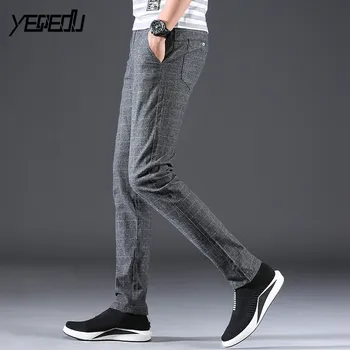 

#7533 Spring 2018 Straight Slim Fit Pants England Style Plaid Teens Formal Mens Trousers Stretch cotton Plus size