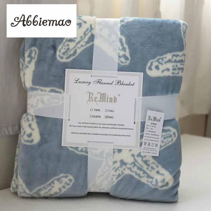 

Abbiemao Starfish printed Flannel Blankets For Spring And Autumn Bed Sheets Bed Cover Sofa Napping Blanket Soft And Warm