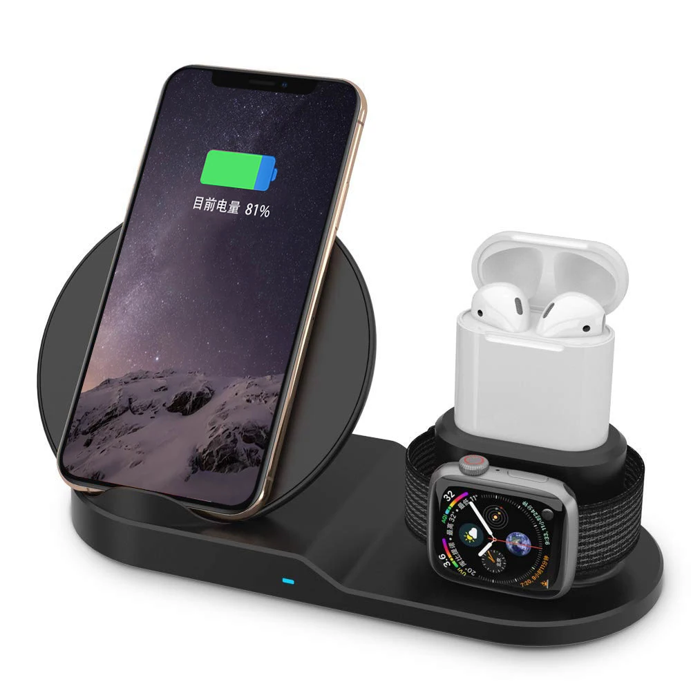 Беспроводная Быстрая зарядка 3 в 1 для iPhone X XS Max XR Apple Watch 4 2 Airpods 10 Вт Qi Samsung S10 S9 S8|Зарядные устройства| |