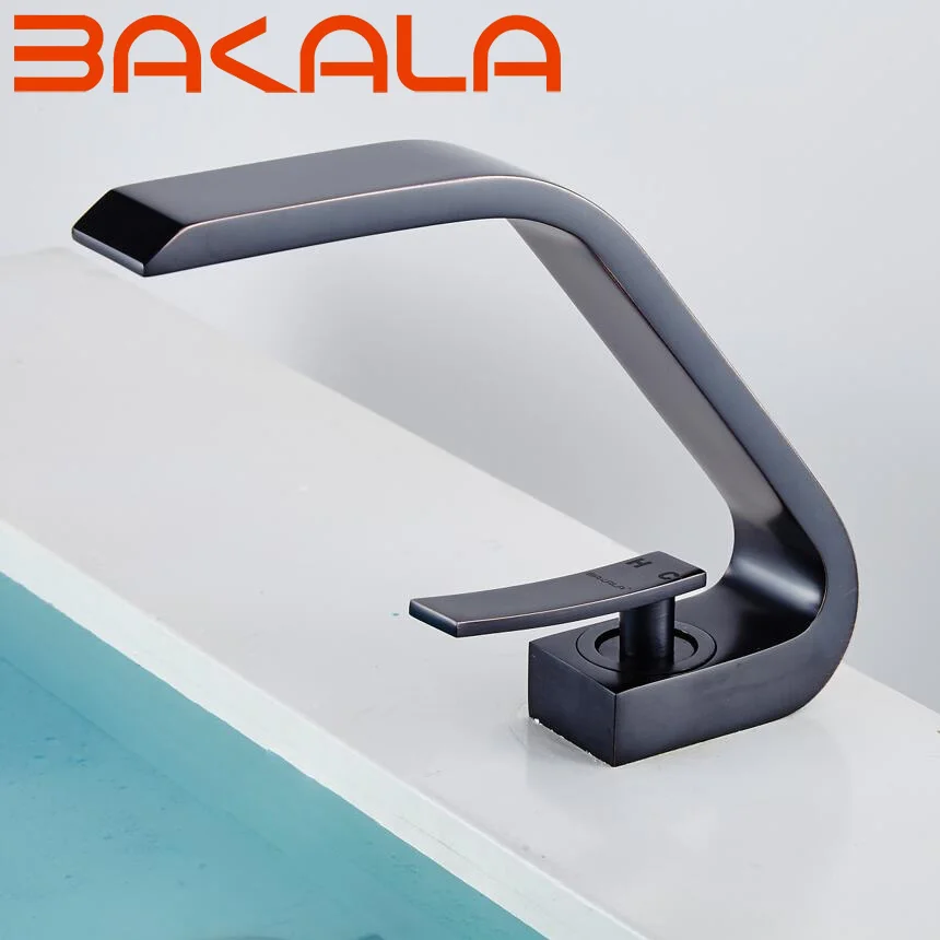

BAKALA High Quality Black Basin Faucet Modern Water Tap Single Handle Waterfall Basin Mixer Tap Hot & Cold Water Sink Tap
