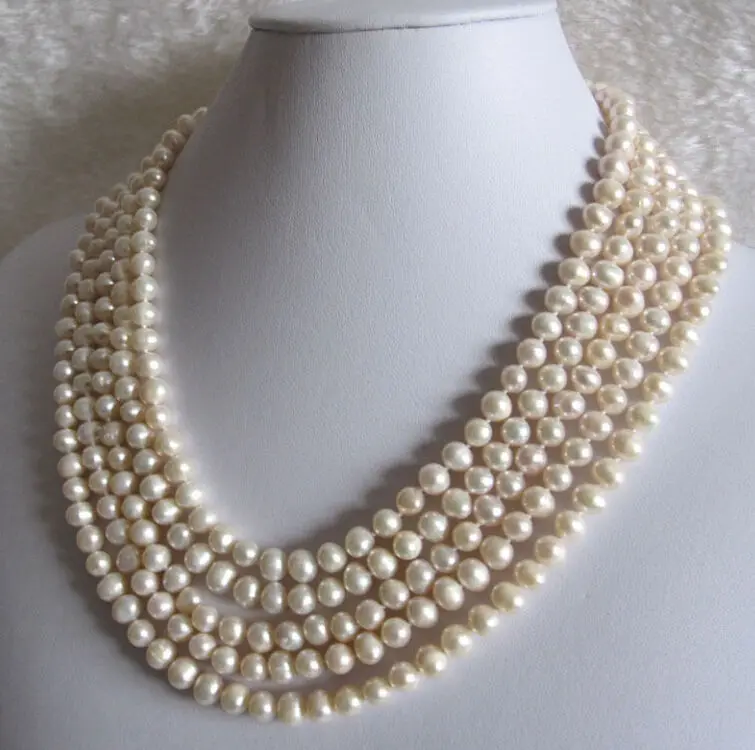 

FREE SHIPPING HOT sell new Style >>>> LONG! 7-8mm AA White Freshwater cultured Pearl Necklace 100