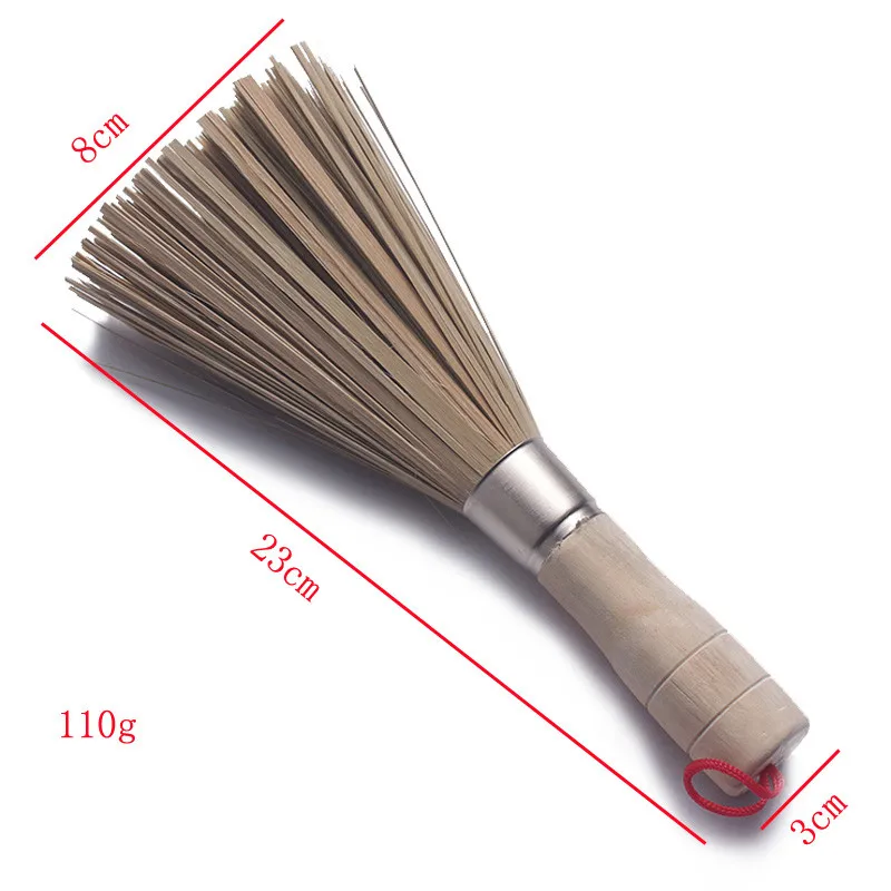 Dish Sisal Solid Wood Creative Pot Brush Long Handle Kitchen Cleaning Brush  Bamboo Kitchen Scrub Dishwashing