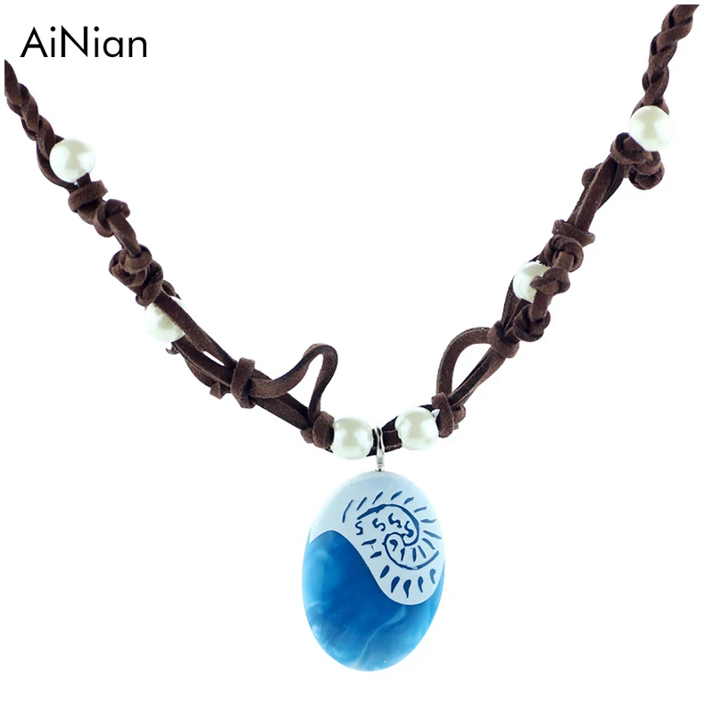 

AiNian Moana Ocean Romance Rope Chain Necklaces Blue Stone Te Fiti Heart Pendants Necklace For Women Female Jewelry