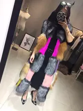 115cm Catwalk style natural fur coats autumn winter warm real fox fur with mink fur long vest women