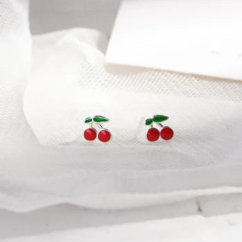 

Lidavi 925 Silver Cherry Earrings Female Cute Sweet Red Dripping Fresh Red Small Earrings Simple Earrings For Women New VES6196