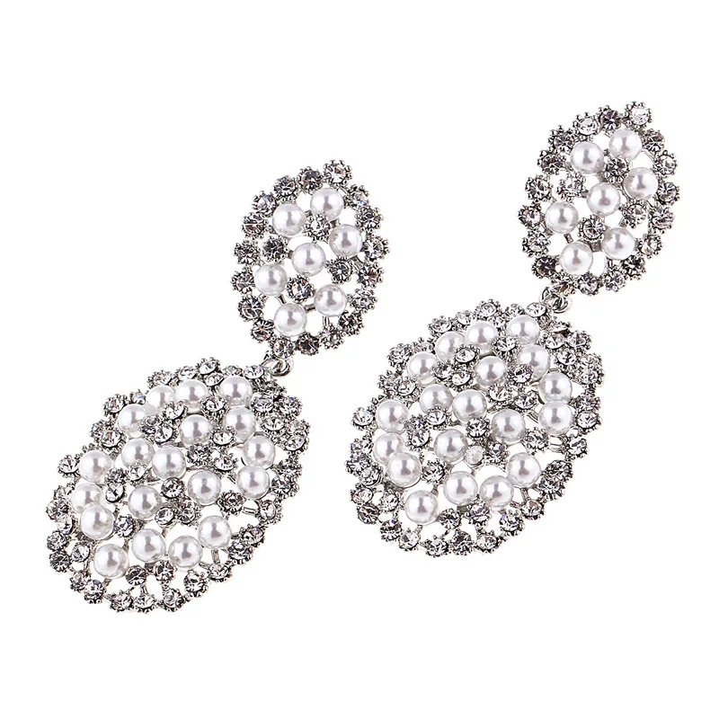 Элегантные серьги-капли с искусственным жемчугом, модные серьги круглой формы с кристаллами для женщин, свадебные, вечерние, аксессуары - Окраска металла: Silver plating