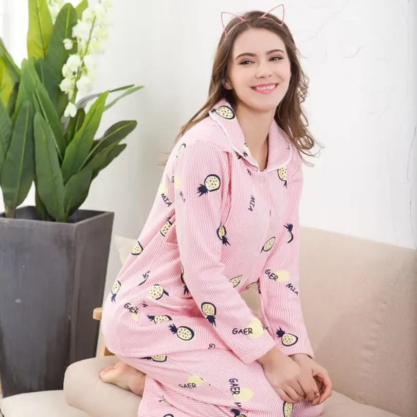 Весна-осень материнства, грудного вскармливания пижамы для беременных Для женщин ночное белье для кормящих хлопка Беременность Костюмы