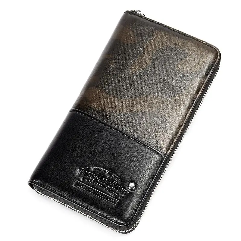 

UIYI Genuine Cow Leather Men Wallet Casual Camouflage Long Wallet Men Coin Purses Card Holder Brand Man Wallets Patchwork 160248
