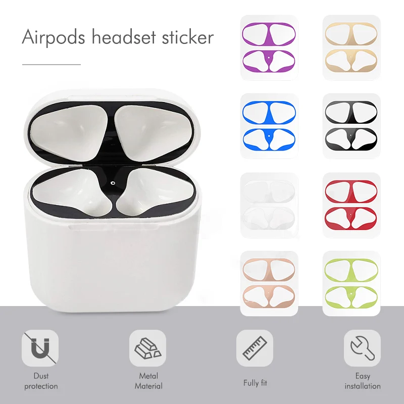 

Plating Metal dust protection sticker For Apple AirPods Case Cover Accessory Protective Sticker Skin Protect AirPods Metal Chips