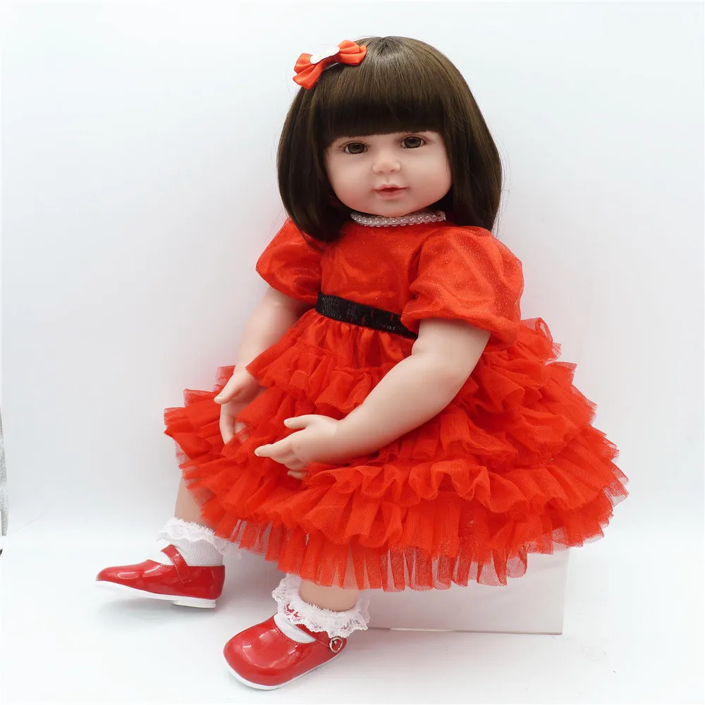 SanyDoll 22-дюйма 55 см силиконовые куклы для новорожденных детские игрушки большая красная юбка красивая девочка Рождественский подарок