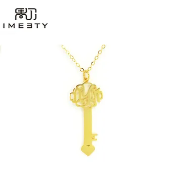 

IMEETY personalized jewelry monogram nameplate necklace key design initial necklaces handmade key pendant nameplate necklace