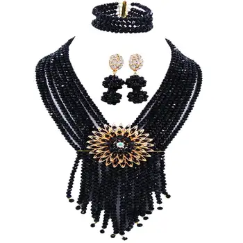 

Vintage Black Crystal Engagement Beads Necklace Earrings Bracelet Sets for Women 8C-SK-01