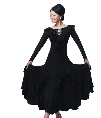 Новое стандартное платье для бальных танцев, женское платье с длинным рукавом черного/фиолетового/Красного/розового вальса/Танго/джазового представления/практики
