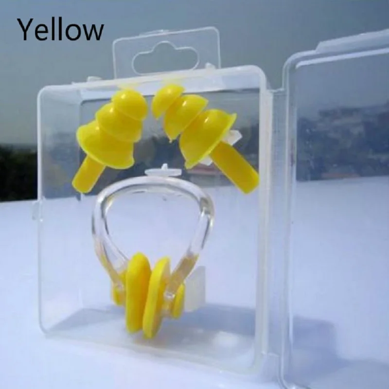 Ушной зажим для носа в штучной упаковке завод Комплект детский Adult Swim высокое качество профессиональных водонепроницаемый силиконовые беруши зажим для носа - Цвет: yellow