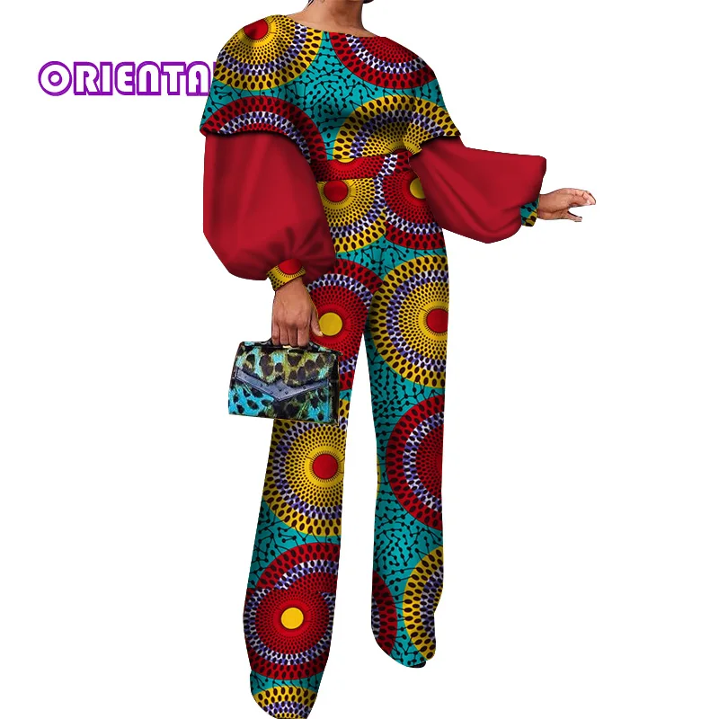 

Classic Jumpsuit African Clothes for Women African Wax Print Puff Sleeve Jumpsuits Lady Bazin Riche Cotton Romper Pants WY3856