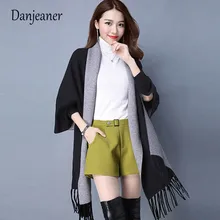 Danjeaner Autumn 2018 Wool Long Cardigan Women's Batwing Cape Poncho Knit Top Sweater Coat Thick Winter Clothes Knitwear Jumpers batwing sleeve wool cape coat
