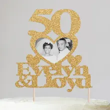 50-летие торт Топпер на заказ юбилей торт акриловое украшение/деревянный железный Свадебный юбилей торт Топпер фоторамка