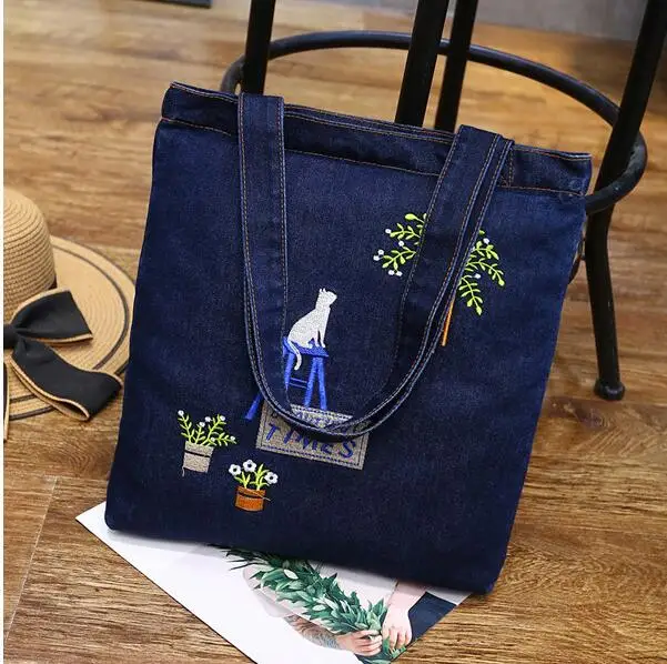 New Women Bag Large Capacity Cowboy Handbag High Qualtity Print Floral Casual Canvas Denim Shoulder Bag  Shopping Bag