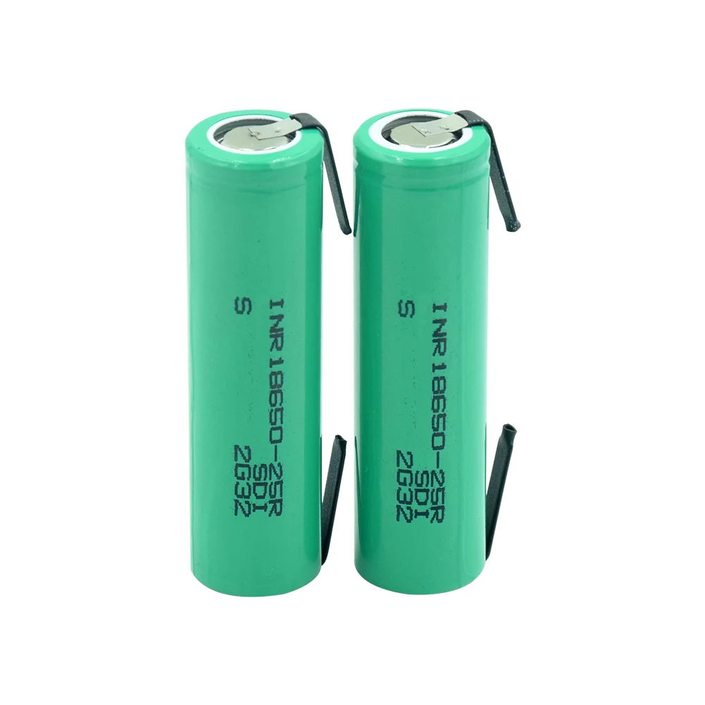 Высокая дренажная 20А INR 18650-25R батарея 3,7 V 2500mAh перезаряжаемая с полосками припаянные батареи для высокого тока+ DIY никель - Цвет: 2 PCS