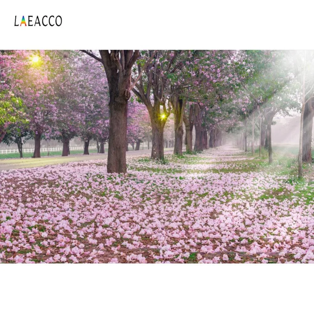 Laeacco фотофоны розовое освещение для деревьев весенний фон фотосъемки с