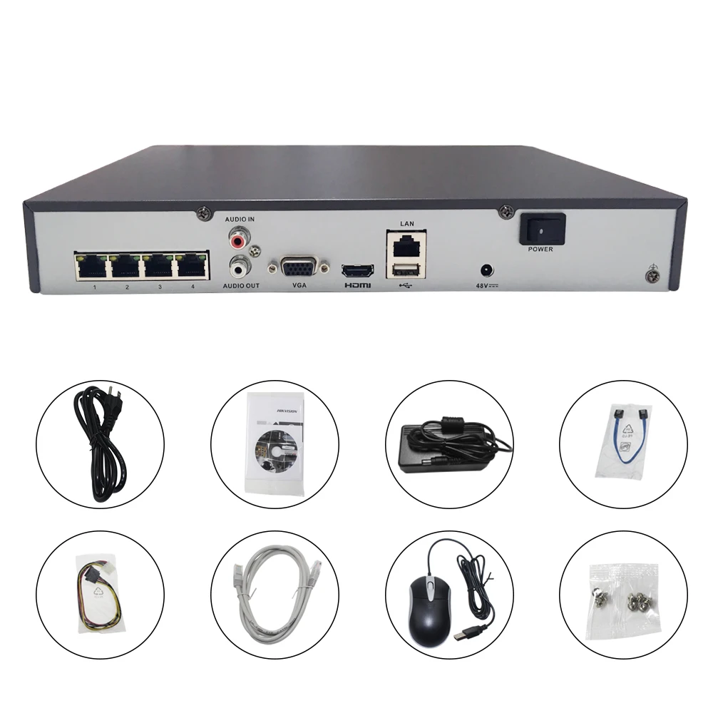  HIK 4CH PoE NVR DS-7604NI-K1/4P 4 Channel Embedded Plug Play 4K NVR with 4 PoE Ports for IP Camera 