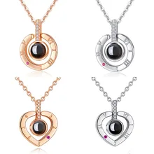 

Trendy Rose Gold Silver I Love You 100 Language Necklace Projection Pendant Necklace Valentine Gift Love Memory Wedding Necklace