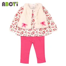 Комплект одежды для девочек Новинка осень-зима бренд Обувь для девочек Цветок Одежда для новорожденных Костюм Бантик 3 предмета комплекты для малышей(жилет+ рубашка+ Штаны
