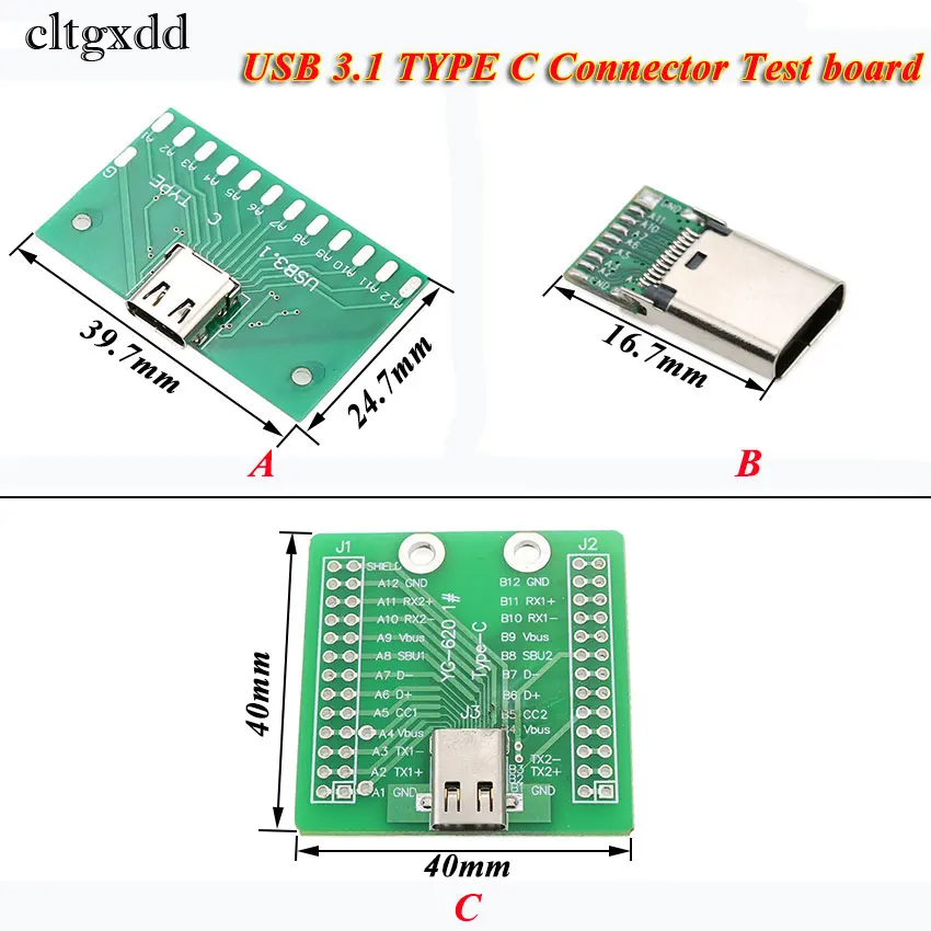

cltgxdd 2pcs/lot USB 3.1 TYPE C USB-C Connector Female Socket Jack 24Pin Test board with PCB board