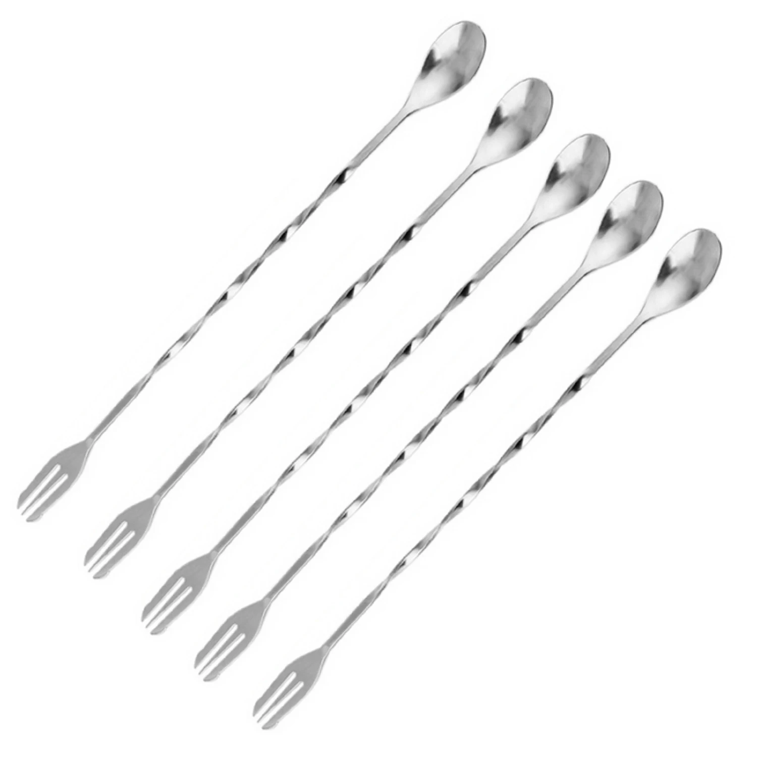 Behokic 5 PCS Double Head Stainless Steel Bar Spoon Fork Spiral