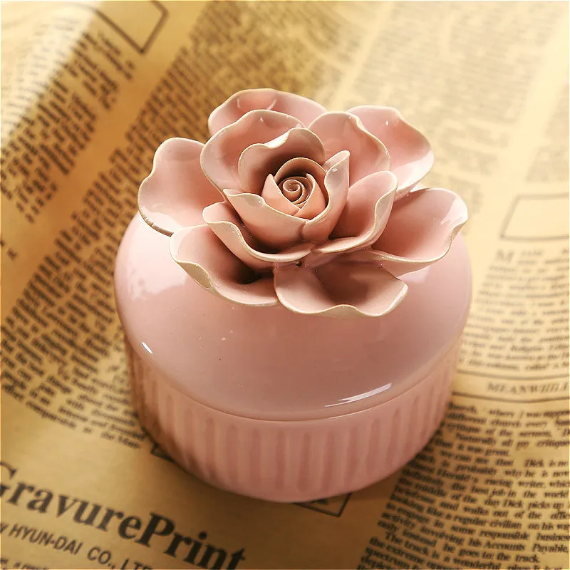 

Ceramic Storage Jar Rose Shaped Jewelry Box Can Wedding Earring Necklace Storage Tank Sugar Candy Box Container Gift Accessories