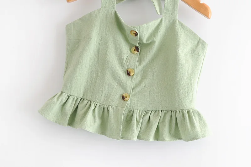Shemujersky Green Halter Tops Summer Off Shoulder Streetwear Bandage Cropped Sexy Ruffles Women Crop Tops