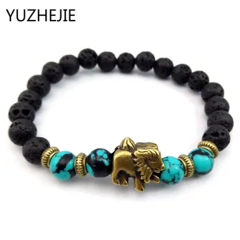 

YUZHEJIE 2018 NEW Pulseras mujer LION Bracelet Natural Stone Lava Matte Tiger Eye Men and Women Bracelets