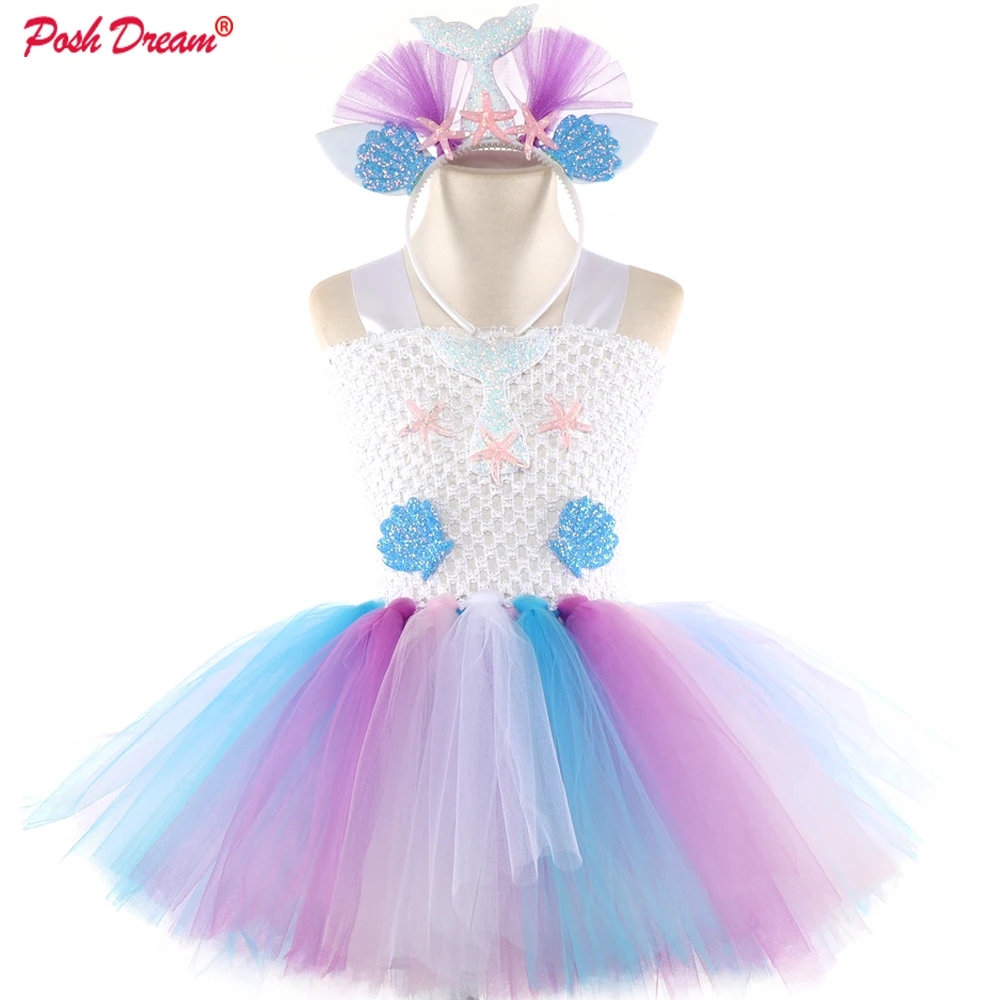 

POSH DREAM Sequins White Girls Tutu Dresses for Cosplay Party with Headband Preppy Style Toddler Girl Clothes Birthday