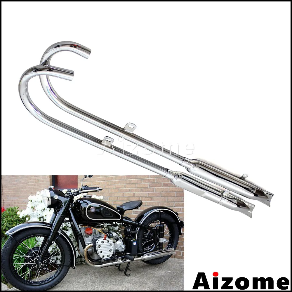 1 Set 24HP Motorcycle Exhaust Muffler 750cc Chrome Retro Fish Tail Pipes For BMW K750 M1 M72 R71 R12 Dnepr MT12 Side Car | Автомобили и