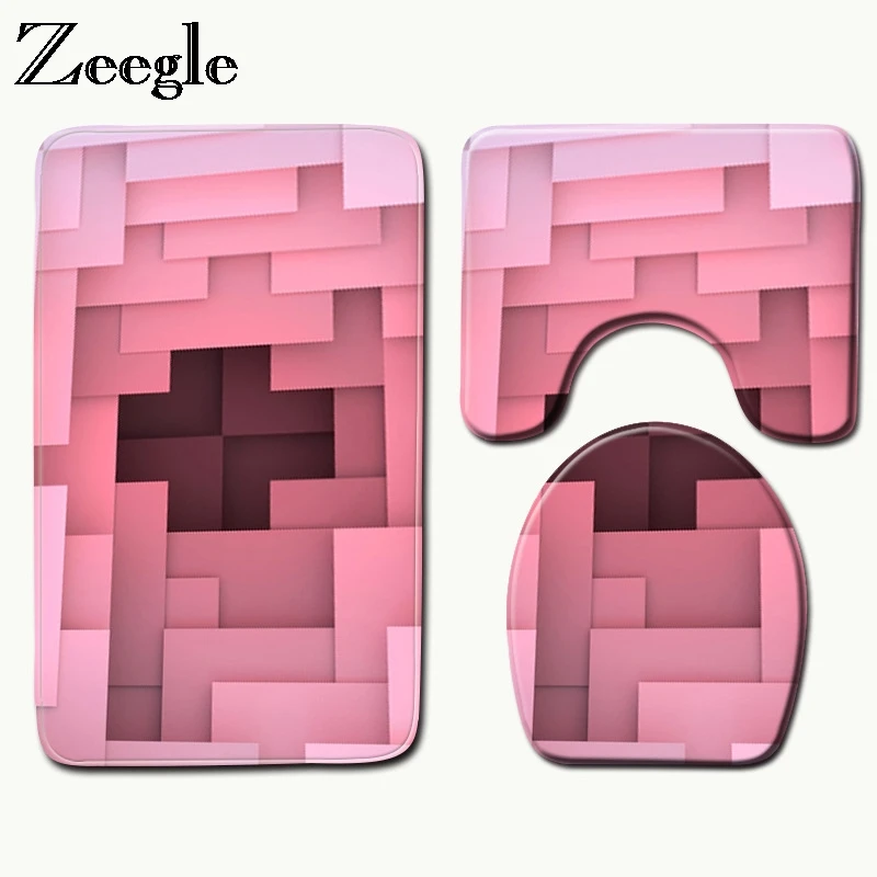 

Zeegle Geometric Bath Mat 3Pcs/set Bathroom Carpet Anti-slip Toilet Mats Bathroom Floor Rug Absorbent Toilet Lid Cover Bath Rugs