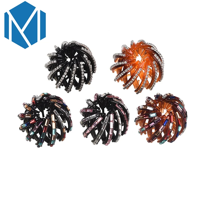 M MISM Pearl Rhinestones Colorful Bud Hair Claw Maker Bun Hairgrip Hairpins Hair Accessories Hair Clips For Women Girls Bezel