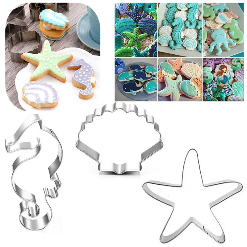 

Ocean Animal Mould Cookies Fondant Mold Seahorse Sea Shell DIY Baking Tools E2S