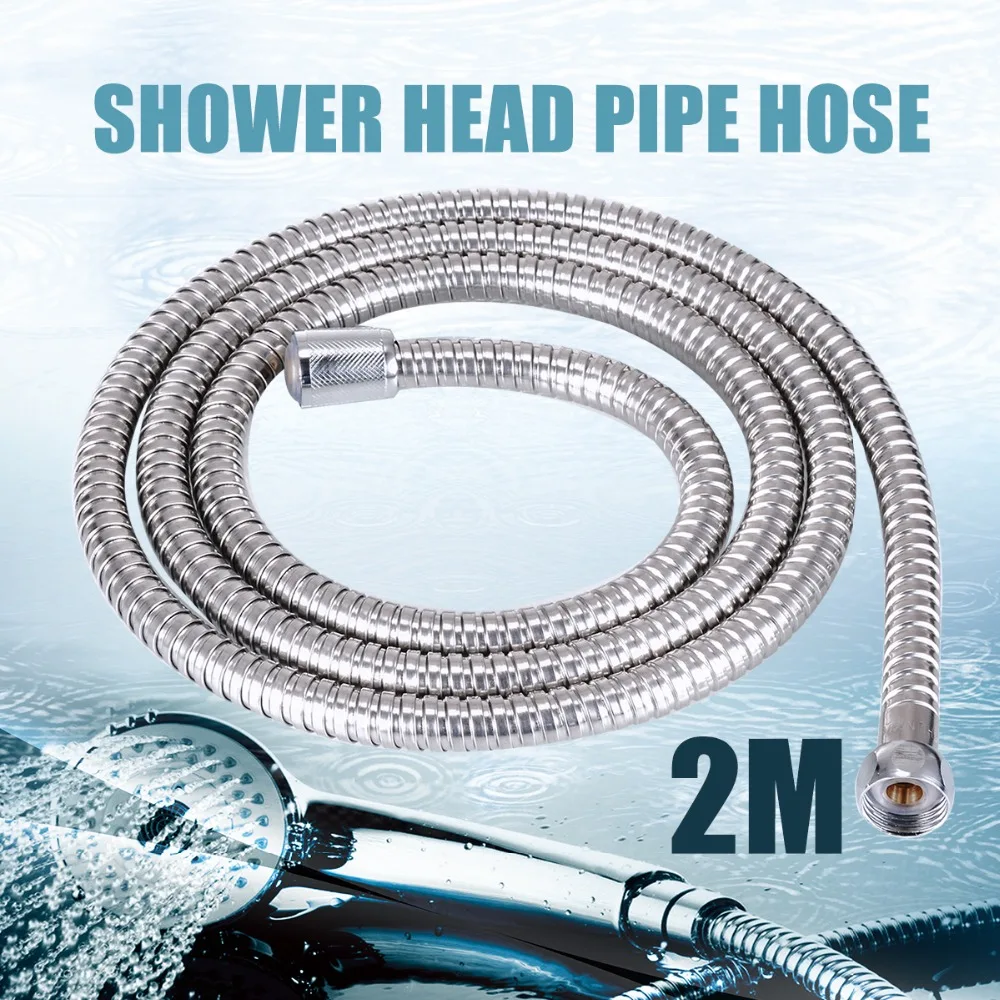 2m Stainless Steel Flexible Chrome Shower Hose Bathroom Heater Water