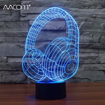

USB 3D Headset LED Night Light With 17 Key RGB Remote Controller 3 Modes 7 Colors Novelty Lamp Indoor Decor Birthday Gift