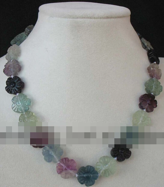 

huij 004903 flourite flower 8*15mm necklace 17