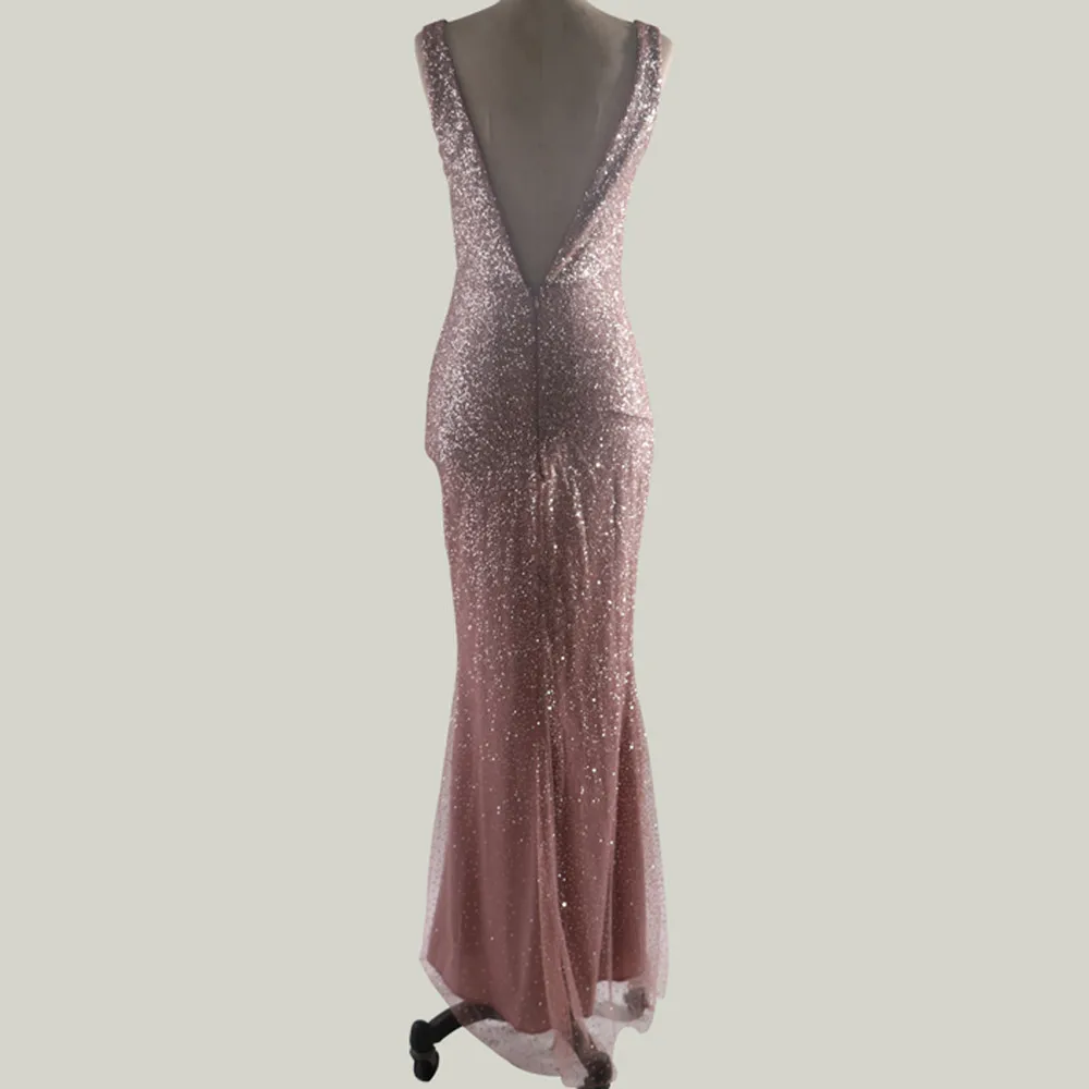 Платье с блестками, женское сексуальное платье с v-образным вырезом, без рукавов, с открытой спиной, кружевное длинное вечернее платье, Элегантное макси сексуальное платье, халат Longue Femme