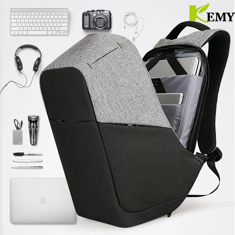 

KEMY 2018 Fashion USB Charging Anti theft Backpack Men 15.6inch Laptop Bag Backpack Waterproof Male Backpacks Montmartre Mochila