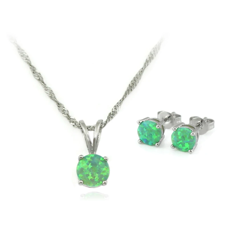 

HAIMIS Jewelry Sets Green Opal Stone With Chain And Gift Box Women Opal Sets With Necklace Pendant Earring Women Sets SETOE113